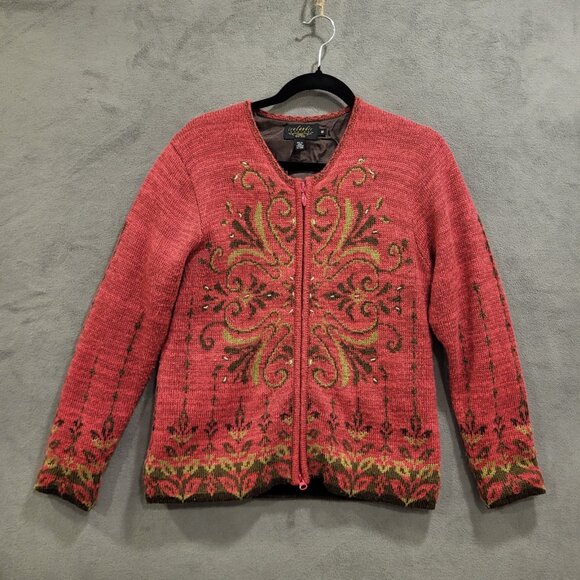 Icelandic Design Knit Zip Up Cardigan Jacket Women’s M Wool Mohair Alpaca Blend - Picture 1 of 7